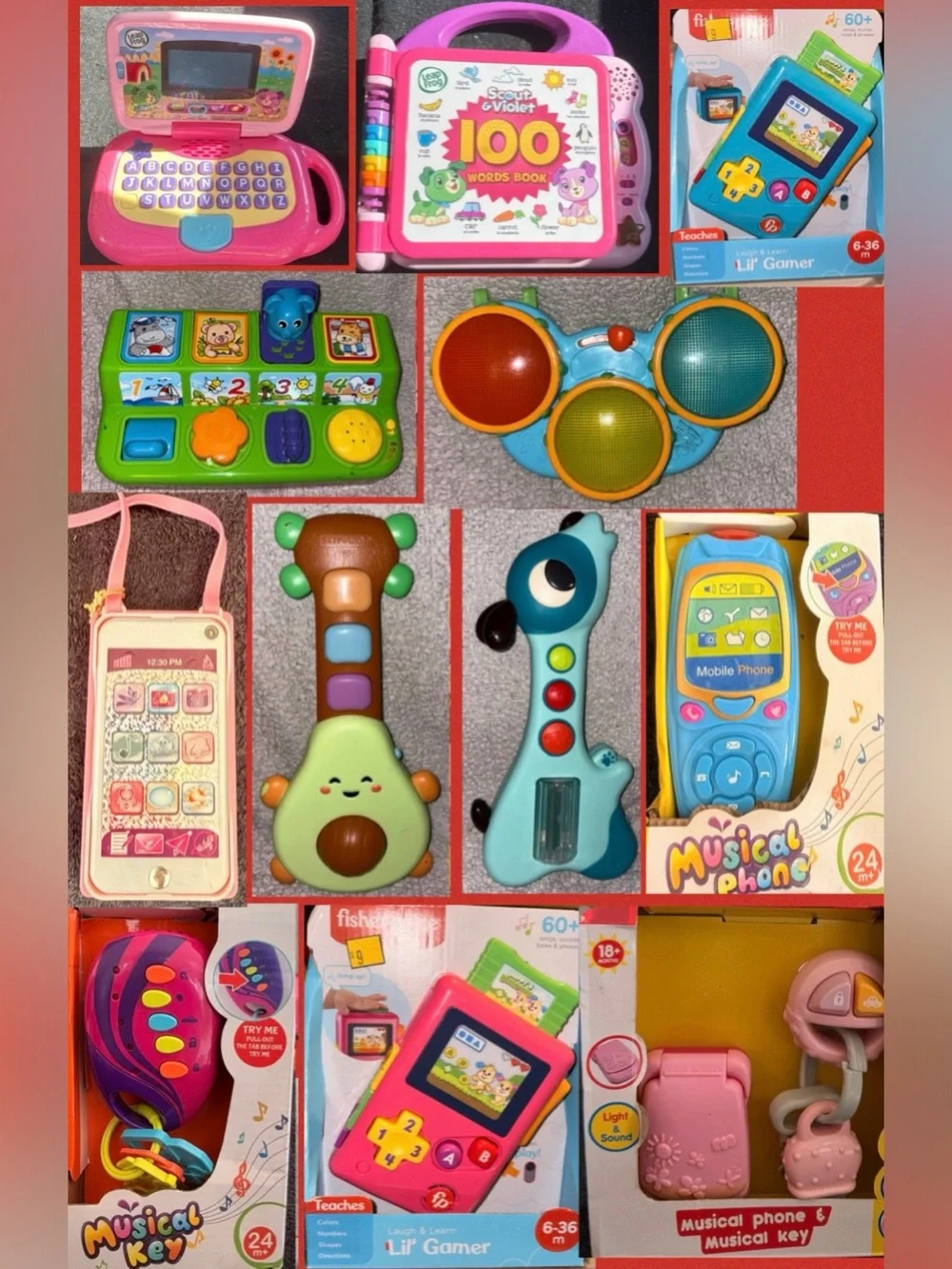 (tolders lot) Assorted Kids Electronic Learning Toys - Pink, Blue, Green, Yellow